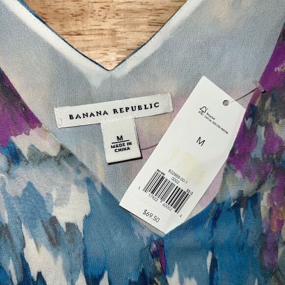 Banana Republic Multi-Color Silk Blouse, Flutter Sleeves & Ruffle Bib, Women’s M - Picture 3 of 11